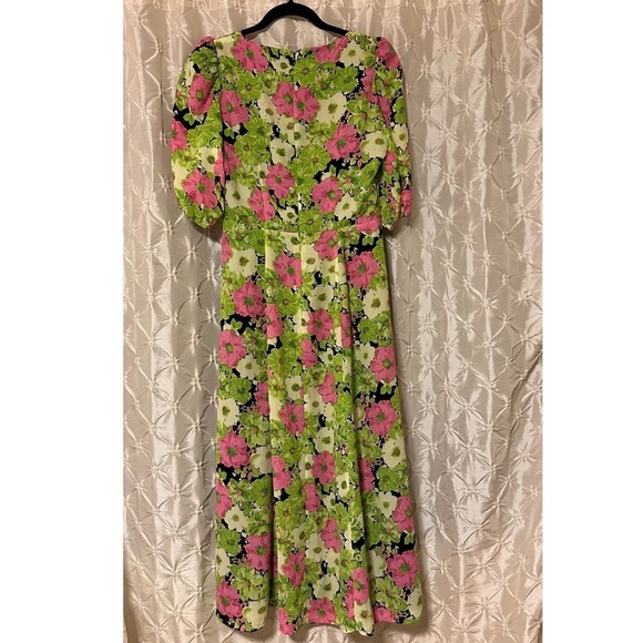 WAYF Green Floral Print Surplice Neck Midi Dress - Picture 5 of 15